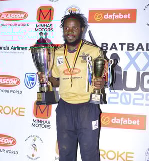 Player of the tournament and Captain of the winning team with trophies at BATBALL MAXX T20 Uganda