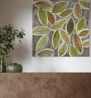 original painting of leafs on grey background