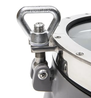 Closing handle on a stainless porthole