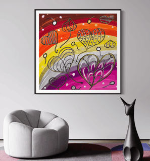 original painting of hearts on multicolor background