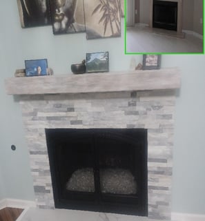 a before and after of a fireplace 