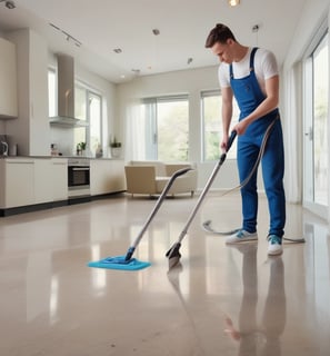 A person wearing work clothes and standing on a ladder is involved in construction or renovation. Debris is scattered on the floor, and large drywall pieces are leaning against the wall. There is a table in the background near a window, and the atmosphere suggests active construction work.