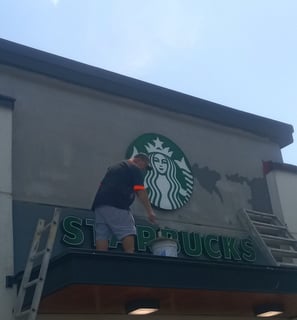 stucco repair to a Starbucks Coffee location by Premium Stucco
