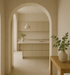 cocina-lujo-vista-entrada-arco-materiales-naturales