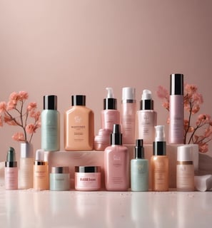 A well-stocked shop shelf filled with various beauty and wellness products, including bottles, boxes, and jars. The shelves are neatly organized with different color-coded sections containing skincare bottles, soaps, and colorful packaging. The lighting is warm and inviting.