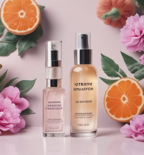 Various small bottles and tubes of personal care products are placed on a soft, textured white surface. These include a grapefruit lip balm, a tranquil roll-on, a valor essential oil, and a Thieves hand purifier, positioned around a brown suede pouch with a zipper labeled 'brownie'.