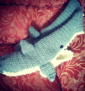 Crocheted shark slippers made to order.