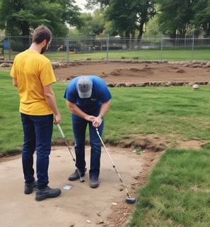 Multiple hands are holding various gardening and plant care products such as soil bags, plant nutrients, a spray bottle, and small bottles with liquids against a plain background with a yellow shopping bag.