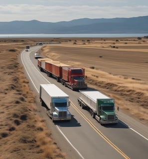 Trucks driving along the West Coast