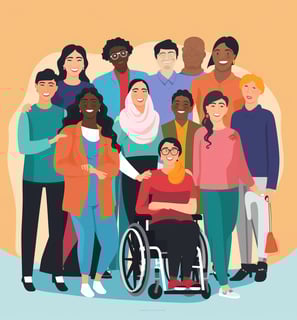 a group of people standing around a person in a wheelchair