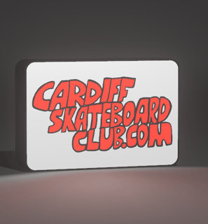 Creative workspace showing 3D printer producing custom lightbox for a Cardiff skatepark.