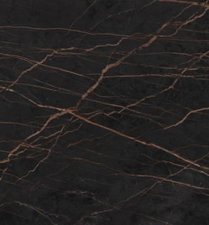 Dekton's Laurent mimics Port Laurent stone with a dark brown base and gold veins for a luxurious loo