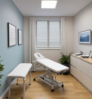 A healthcare professional is assisting a patient in a clinical setting. The patient is sitting on a chair, holding a cup near her mouth. The healthcare worker is wearing gloves and a protective gown, attending to the patient with what appears to be a medical procedure or care routine.