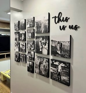 Tablou colaj personalizat cu poze alb-negru – amintiri de familie cu copii, canvas decorativ