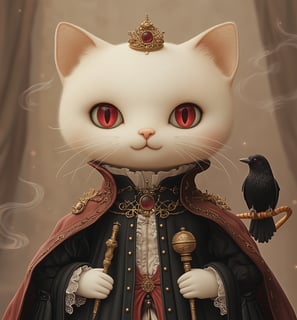 a cat with red eyes dressed as a warlock