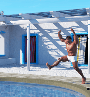 example of original poolside male character image created by Madeira Desouza