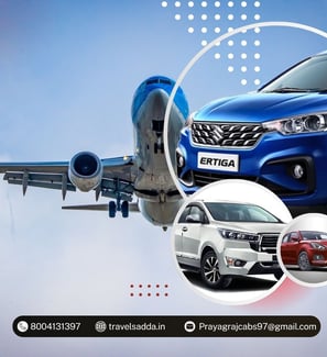 Airport cabs and car rental vehicles available at major airports in Prayagraj, Lucknow, and Varanasi, offering pickup and dro