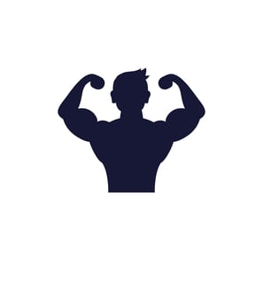 A silhouette of a man performing a double bicep pose