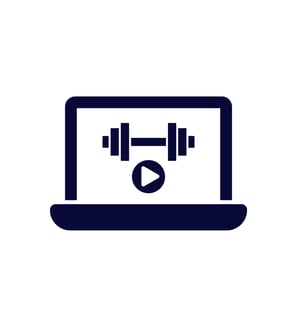 A silhouette of a computer with a dumbbell as the background