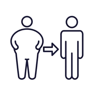 A silhouette of a male before and after fat loss body transformation