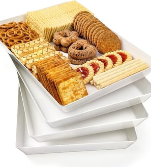VITEVER 4-Pack Large White Serving Trays – BPA-Free Plastic Platters for Appetizers, Snacks
