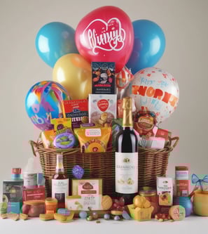 Customizable Beautiful gift hampers with chocolates, balloons, and more.