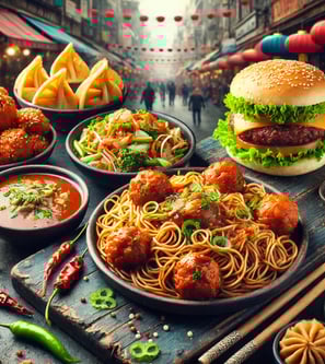 Street food delights: noodles, momos, burgers, vad Pav, panipuri and more.