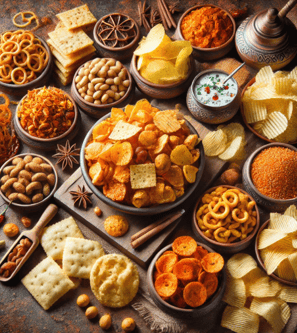 Tasty snacks and namkeens: chips, khakhra, thepla, soan papdi, and more