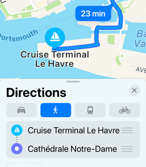 Google Map directions from Cruise Terminal to Cathedral