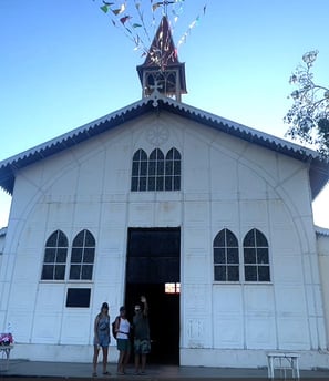 a church with a church steeple