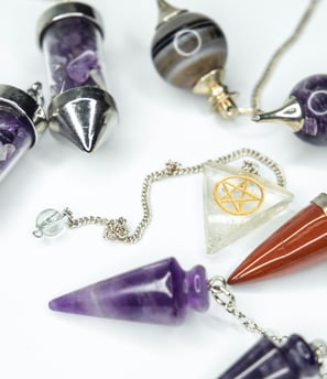 An assortment of Crystal pendulums 