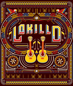 Poster inspirado en colombia con guitarras y colores de la bandera