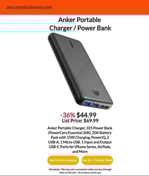 Best Deal on Amazon.  Anker Portable Charger / Power Bank