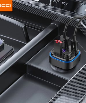 a car dashboard with a charger and a charger