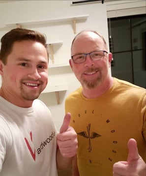Happy customer posing with Alex, Vision Flooring. We worked with him for many years.
