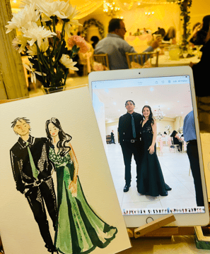 cute couples portrait, live guest painting 