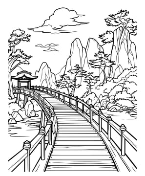 Kleurplaat van een Japans landschap