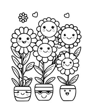 kleurplaat van schattige bloemen