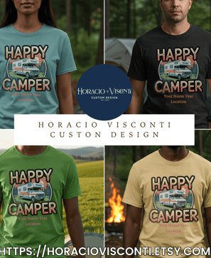 Happy Camper adventure vintage RV Life personalized tshirt
