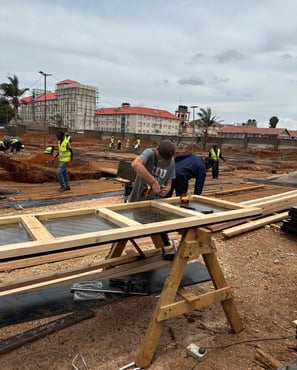a man is working on a construction project