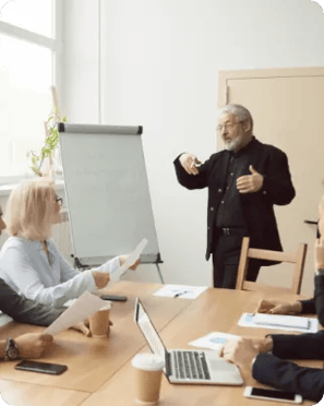 Male leading the conversation at a meeting