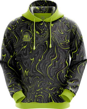 Sports hoodie 3D mockup #2 front –Lime Black sublimation on performance polyester fabric |Realm Hawk