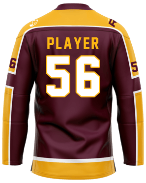 Custom ice hockey jersey #1 back – Maroon/Yellow sublimation on polyester fabric | Realm Hawk