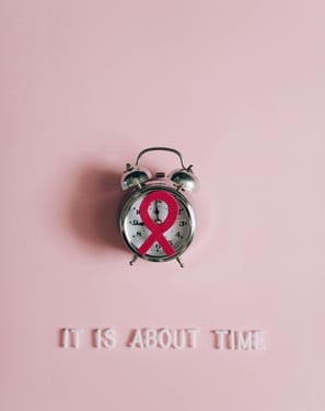 a clock with a ribbon around it and a ribbon around it. breast cancer awareness