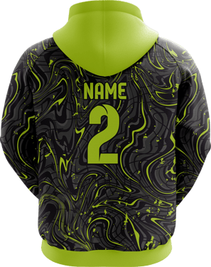 Sports hoodie 3D mockup #2 back –Lime Black sublimation on performance polyester fabric |Realm Hawk