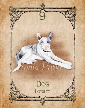 Dog Spirit Animal Card from the Animal Spirit Oracle Deck, Art by Sonia Parker