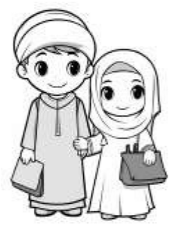 coloring page a muslim chidren in a black and white drawing of a muslim couple