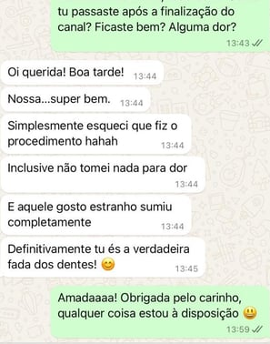 Depoimento de paciente dizendo que não sentiu dor