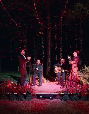 a band playing music in a stage setting