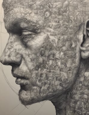 a drawing of a man's face with a large earring